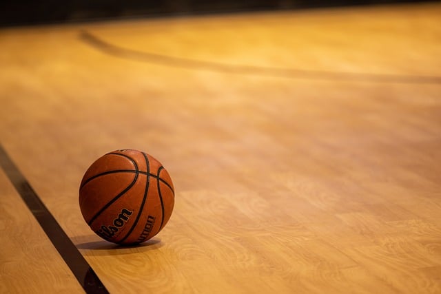 Basketball ball and court